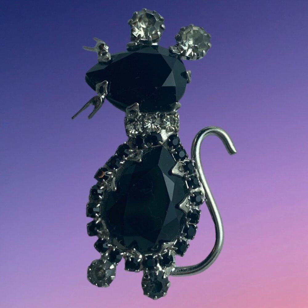 **SALE** Vintage Black and Clear Juliana Style Rhinestone Mouse Brooch